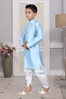 Blue embroidered art silk boys-dhoti-kurta
