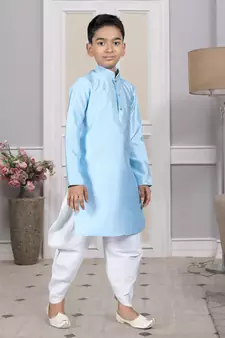 Blue embroidered art silk boys-dhoti-kurta