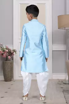 Blue embroidered art silk boys-dhoti-kurta