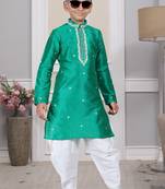 Green embroidered art silk boys-dhoti-kurta