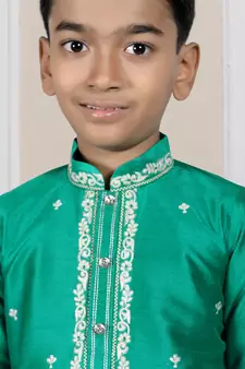 Green embroidered art silk boys-dhoti-kurta