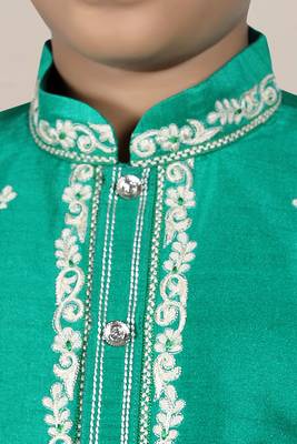 Green embroidered art silk boys-dhoti-kurta 3