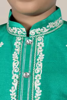 Green embroidered art silk boys-dhoti-kurta