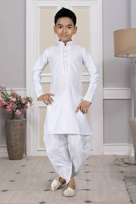 White embroidered cotton boys-dhoti-kurta 1