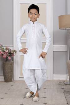 White embroidered cotton boys-dhoti-kurta