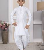 White embroidered cotton boys-dhoti-kurta