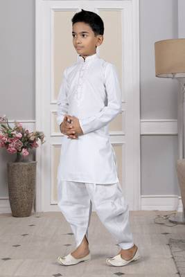 White embroidered cotton boys-dhoti-kurta 2