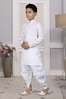 White embroidered cotton boys-dhoti-kurta