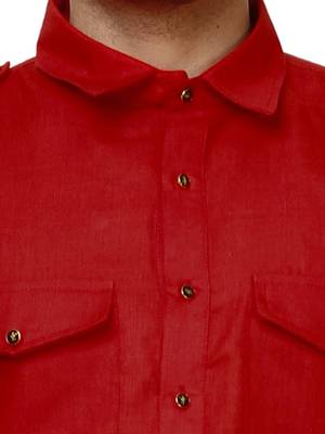 Red Pathani Cotton Kurta Pajama Set For Mens 4