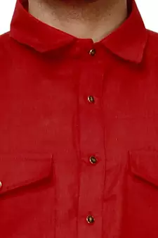 Red Pathani Cotton Kurta Pajama Set For Mens