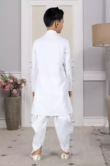 White embroidered cotton boys-dhoti-kurta