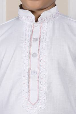 White embroidered cotton boys-dhoti-kurta 4
