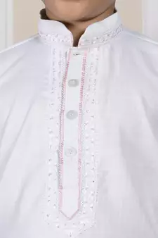 White embroidered cotton boys-dhoti-kurta