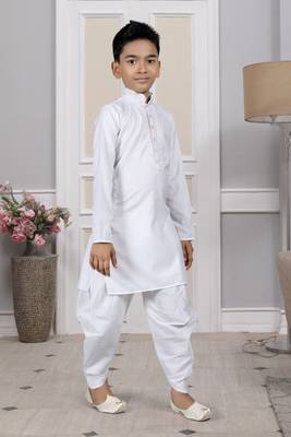 White embroidered cotton boys-dhoti-kurta 5