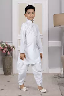 White embroidered cotton boys-dhoti-kurta