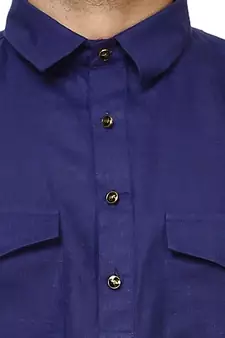 Navy Blue Pathani Cotton Kurta Pajama Set For Mens