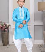 Blue embroidered art silk boys-dhoti-kurta