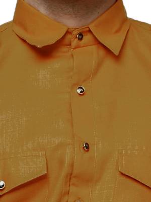 Mustard Pathani Cotton Kurta Pajama Set For Mens 5