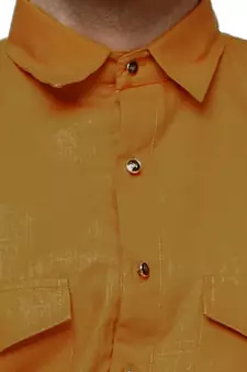 Mustard Pathani Cotton Kurta Pajama Set For Mens
