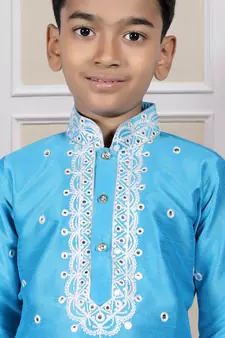 Blue embroidered art silk boys-dhoti-kurta