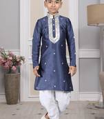 Blue embroidered art silk boys-dhoti-kurta