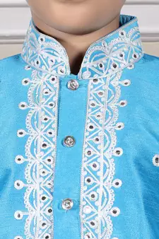 Blue embroidered art silk boys-dhoti-kurta