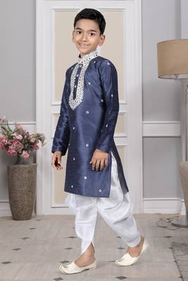 Blue embroidered art silk boys-dhoti-kurta 2