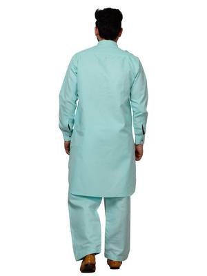 Sky Blue Pathani Cotton Kurta Pajama Set For Mens 4