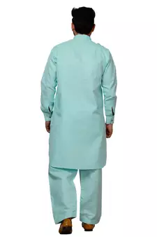 Sky Blue Pathani Cotton Kurta Pajama Set For Mens