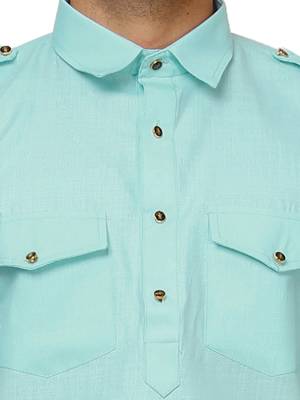 Sky Blue Pathani Cotton Kurta Pajama Set For Mens 5