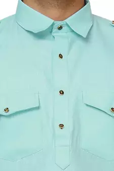 Sky Blue Pathani Cotton Kurta Pajama Set For Mens