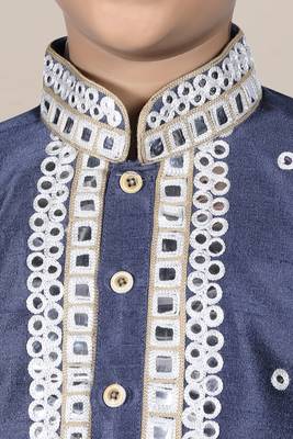 Blue embroidered art silk boys-dhoti-kurta 4