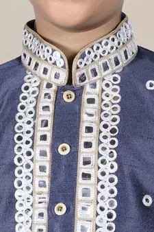 Blue embroidered art silk boys-dhoti-kurta