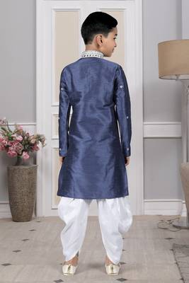 Blue embroidered art silk boys-dhoti-kurta 5