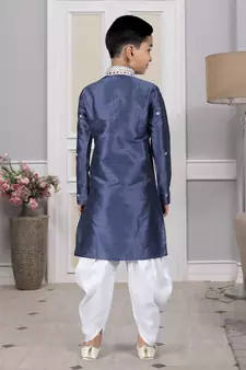 Blue embroidered art silk boys-dhoti-kurta