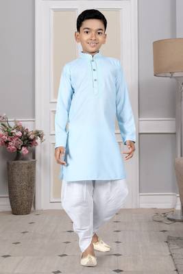 Blue embroidered cotton boys-dhoti-kurta 1