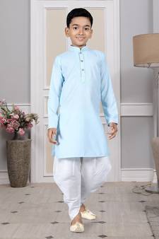 Blue embroidered cotton boys-dhoti-kurta