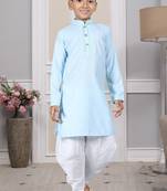 Blue embroidered cotton boys-dhoti-kurta