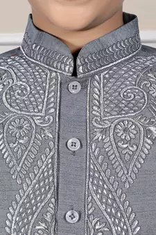Grey embroidered art silk boys-dhoti-kurta