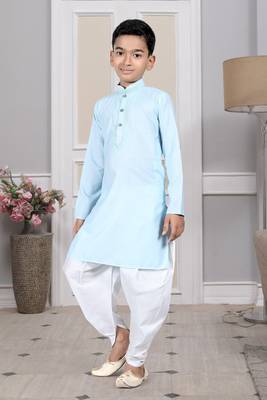 Blue embroidered cotton boys-dhoti-kurta 2