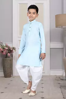Blue embroidered cotton boys-dhoti-kurta