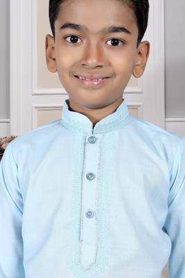 Blue embroidered cotton boys-dhoti-kurta 3