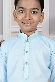 Blue embroidered cotton boys-dhoti-kurta