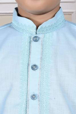 Blue embroidered cotton boys-dhoti-kurta 4