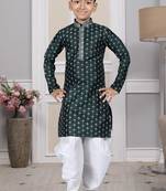 Green printed art silk boys-dhoti-kurta