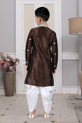 Brown embroidered art silk boys-dhoti-kurta 5