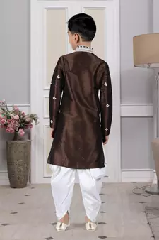 Brown embroidered art silk boys-dhoti-kurta