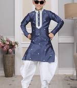 Blue embroidered art silk boys-dhoti-kurta