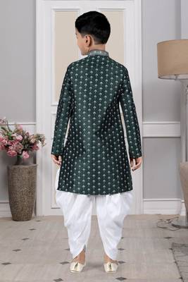 Green printed art silk boys-dhoti-kurta 5