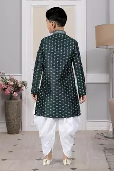 Green printed art silk boys-dhoti-kurta